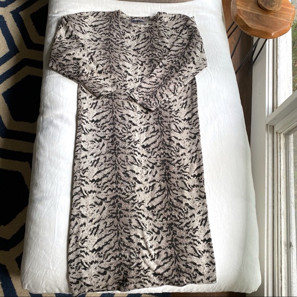 🖤 ZARA BLACK GREY ANIMAL PRINT LONG SLEEVE MIDI DRESS! - Picture 5 of 9